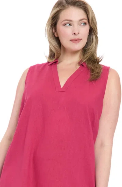 London Times Collared Popover Linen Blend Midi Dress In Red