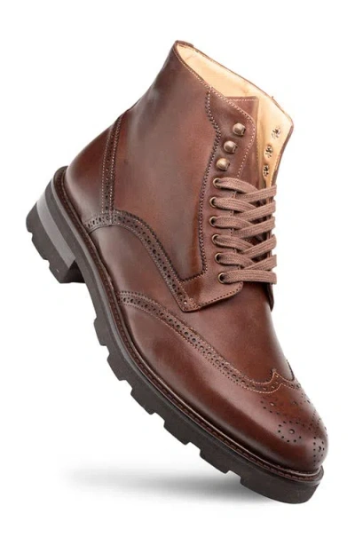 Mezlan Wingtip Lug Sole Boot In Brown