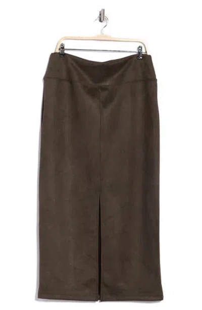 Renee C Faux Suede Midi Skirt In Brown
