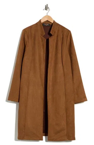 Renee C Faux Suede Longline Coat In Brown
