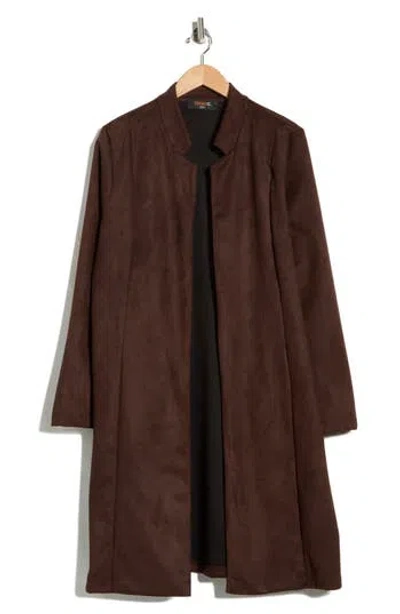 Renee C Faux Suede Longline Coat In Brown