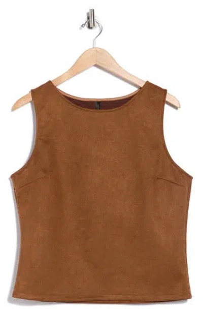 Renee C Faux Suede Sleeveless Top In Brown