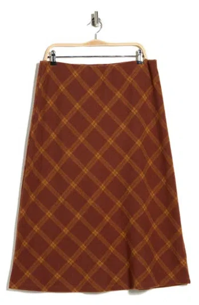 Renee C Plaid Knit A-line Skirt In Brown