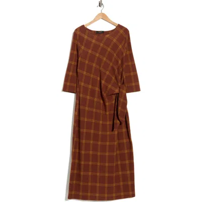 Renee C Plaid Boat Neck Maxi Dress In Brown