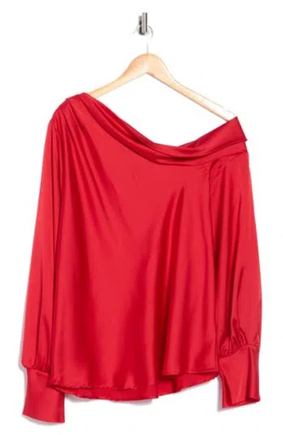 Renee C Drop Shoulder Satin Top In Red