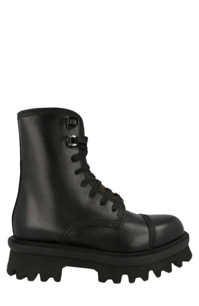 Ferragamo Faraway Lug Sole Combat Boot In Black