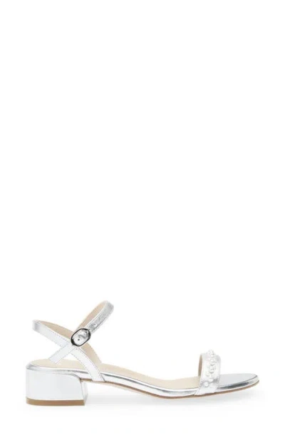 Stuart Weitzman Dancer 35 Faux Pearl-embellished Metallic Leather Sandals In White