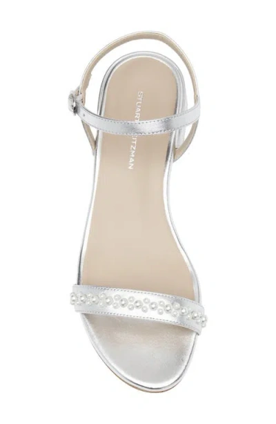 Stuart Weitzman Dancer 35 Faux Pearl-embellished Metallic Leather Sandals In White
