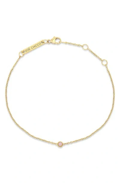 Zoë Chicco 14k Gold Bezel Gemstone Pendant Bracelet In Brown