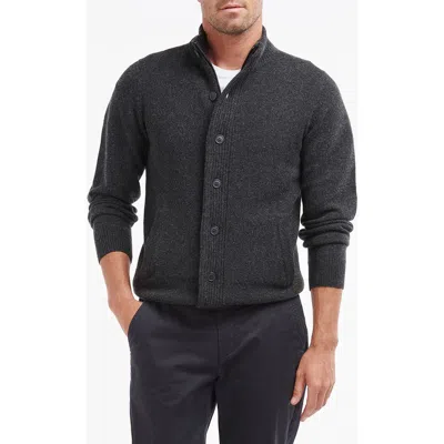 Barbour Elbow Patch Wool Cardigan In Gray
