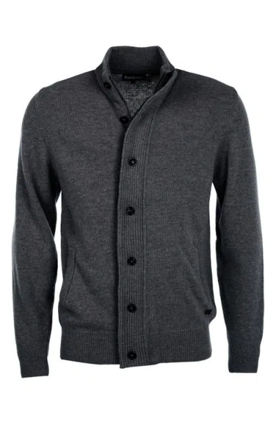 Barbour Elbow Patch Wool Cardigan In Gray