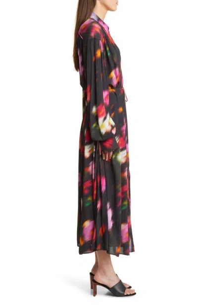Rag & Bone Aubrey Abstract Floral Long Sleeve Maxi Shirtdress In Black