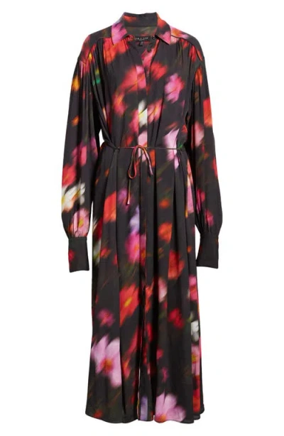 Rag & Bone Aubrey Abstract Floral Long Sleeve Maxi Shirtdress In Black