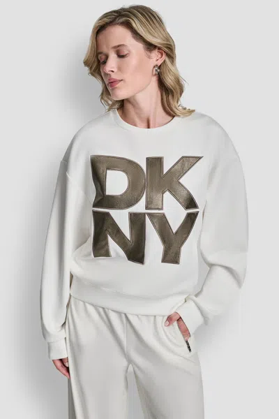 Dkny Women's Faux Leather Logo Sweatshirt In White
