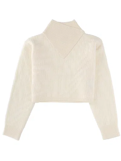 Hugo Boss Boss Cropped Sweater With Doubled Collar In White
