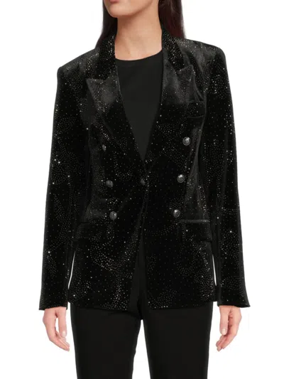 Bcbgeneration Women's Velvet Embellished Double-breasted Blazer In Black
