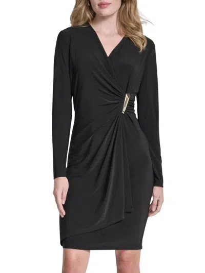 Dkny Women's Surplice Knee-length Minidress In Black