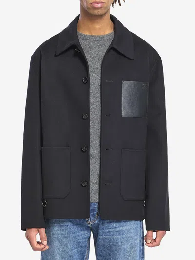 Loewe Mens Black Workwear Leather-pocket Wool And Cashmere Jacket In Black