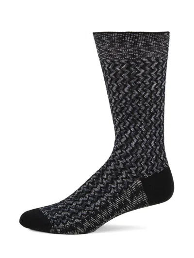 Missoni Men's Rib-knit Zigzag Cotton-blend Crew Socks In Black