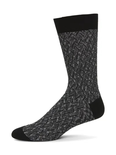 Missoni Men's Rib-knit Zigzag Cotton-blend Crew Socks In Black