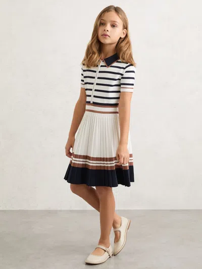 Reiss Ivory Cotton Collared Stripe Knit Dress In White