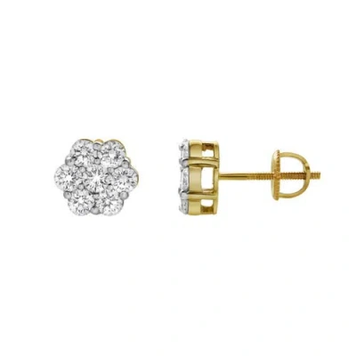 Luvmyjewelry Meadow 14k Yellow Gold Cluster Lab Grown Diamond Unisex Earrings In Brown