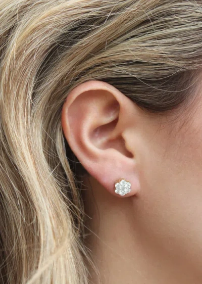 Luvmyjewelry Meadow 14k Yellow Gold Cluster Lab Grown Diamond Unisex Earrings In Brown