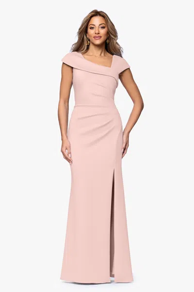 Xscape Evenings Asymmetric Neck Scuba Knit Trumpet Gown In Blue