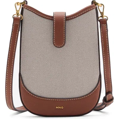 Mango Canvas Phone Crossbody Bag In Brown