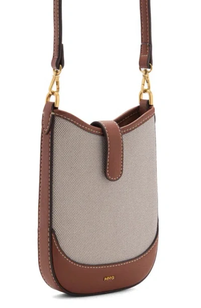 Mango Canvas Phone Crossbody Bag In Brown