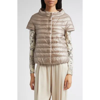 Herno Greta Iconico Cap Sleeve Quilted Down Jacket In Taupe