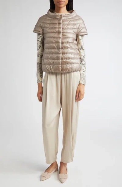 Herno Greta Iconico Cap Sleeve Quilted Down Jacket In Taupe