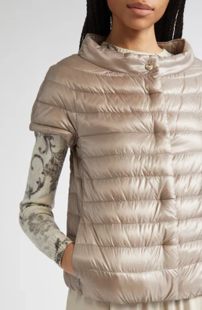 Herno Greta Iconico Cap Sleeve Quilted Down Jacket In Taupe
