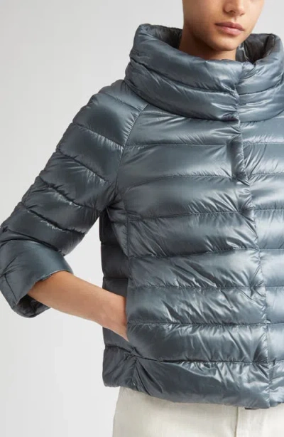 Herno Sofia Iconic Down Crop Puffer Jacket In Blue
