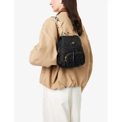 Burberry Womens Black Mini Horseshoe Woven Backpack In Black