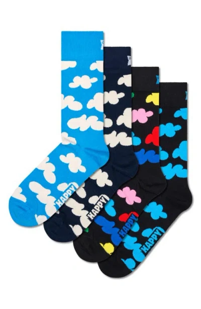 Happy Socks Cloudy Assorted 4-pack Cotton Blend Crew Socks Gift Box In Multi