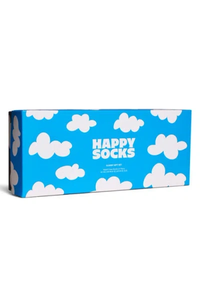 Happy Socks Cloudy Assorted 4-pack Cotton Blend Crew Socks Gift Box In Multi