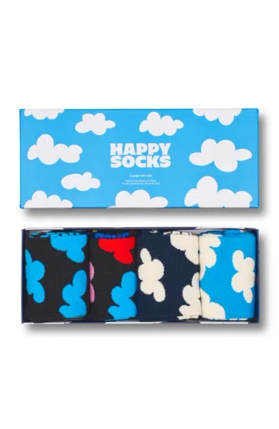 Happy Socks Cloudy Assorted 4-pack Cotton Blend Crew Socks Gift Box In Multi