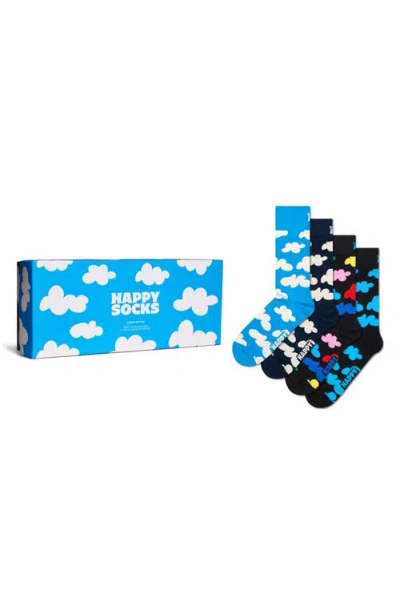 Happy Socks Cloudy Assorted 4-pack Cotton Blend Crew Socks Gift Box In Multi