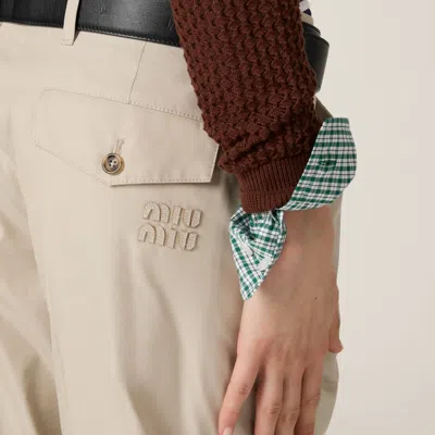 Miu Miu Panama Cotton Pants In Neutral