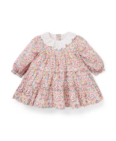 Janie And Jack Girls' Ditsy Floral Eyelet Collar Dress - Baby In Pink