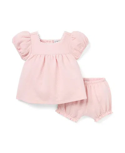 Janie And Jack Girls' Quilted Puff Sleeve Dress - Baby In Pink