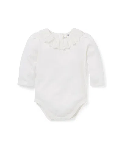 Janie And Jack Girls' Pointelle Ruffle Collar Bodysuit - Baby In White