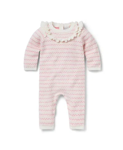Janie And Jack Girls' Striped Ruffle One-piece - Baby In Pink