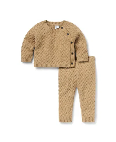 Janie And Jack Boys' Herringbone Knit Matching Set - Baby In Brown