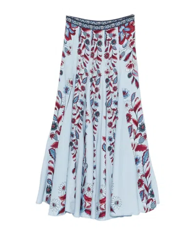 Farm Rio Floral-print Skirt In Blue