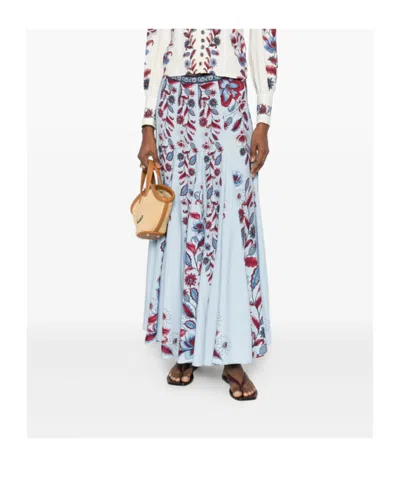 Farm Rio Floral-print Skirt In Blue
