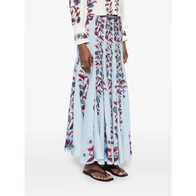 Farm Rio Floral-print Skirt In Blue