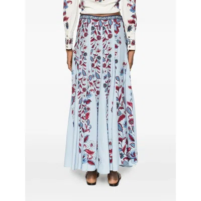 Farm Rio Floral-print Skirt In Blue