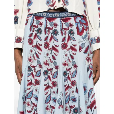 Farm Rio Floral-print Skirt In Blue